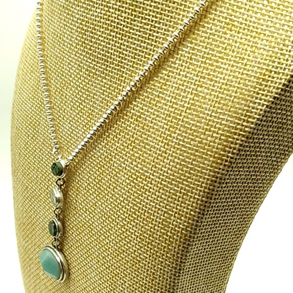 VTG Kenneth Cole Reaction Multi-Stone Y Necklace Silver-tone Beaded Style Chain - Picture 4 of 14